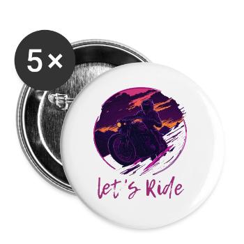 Motocyclistes Let’s Ride Synthwave - Lot de 5 petits badges (25 mm) - blanc - Devant