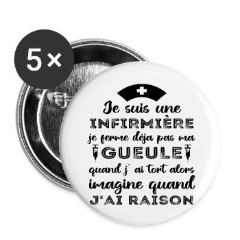 Infirmière je ferme pas ma gueule humour cadeau - Lot de 5 petits badges (25 mm) - blanc - Devant