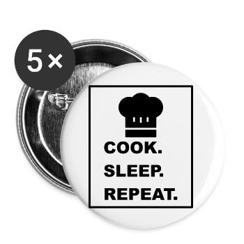 Cool "Cook Sleep Repeat" design for him and her - Buttons small 1''/25 mm (5-pack) - white - Front