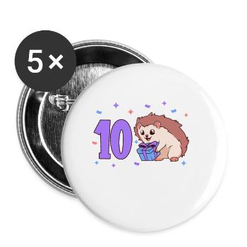 Avec hérisson - anniversaire des enfants 10 ans - Lot de 5 petits badges (25 mm) - blanc - Devant