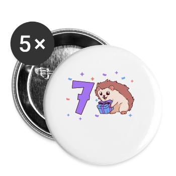 Avec Hérisson - Anniversaire des enfants 7 ans - Lot de 5 petits badges (25 mm) - blanc - Devant