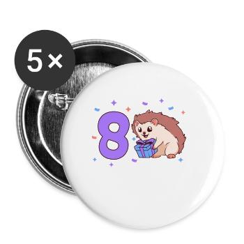 Avec Hérisson - Anniversaire des enfants 8 ans - Lot de 5 petits badges (25 mm) - blanc - Devant