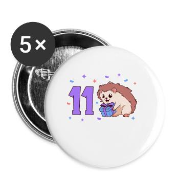 Avec hérisson - anniversaire des enfants 11 ans - Lot de 5 petits badges (25 mm) - blanc - Devant