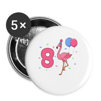 Mit Flamingo - Mädchen Geburtstag 8 Jahre - Buttons klein 25 mm (5er Pack) - Weiß - Vorne