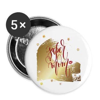 Super maman, Fête des Mères - Lot de 5 petits badges (25 mm) - blanc - Devant