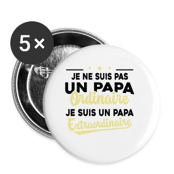 Pas Un Papa Ordinaire Je Suis Papa Extraordinaire - Lot de 5 petits badges (25 mm) - blanc - Devant