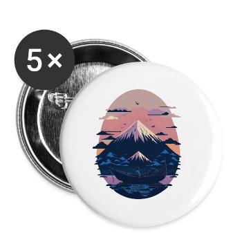 Serene Mount Fuji Sunset Peaceful River Scenery - Buttons klein 25 mm (5er Pack) - Weiß - Vorne