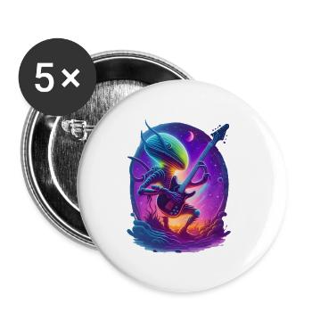 Alien Playing Guitar - Buttons small 1''/25 mm (5-pack) - white - Front