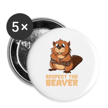 Respect The Beaver - Buttons klein 25 mm (5er Pack) - Weiß - Vorne