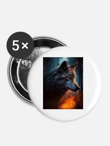 Einsamer Wolf im Feuerwald - Buttons klein 25 mm (5er Pack) - Weiß
