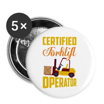 Opérateur de chariot élévateur certifié Entrepôt de levage - Lot de 5 petits badges (25 mm) - blanc - Devant