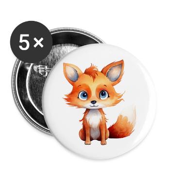 Renard Mignon Animal de la forêt Aquarelle - Lot de 5 petits badges (25 mm) - blanc - Devant