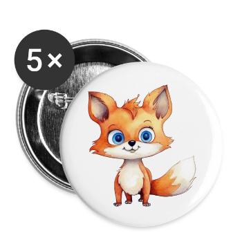 Aquarelle de dessin de renard - Lot de 5 petits badges (25 mm) - blanc - Devant