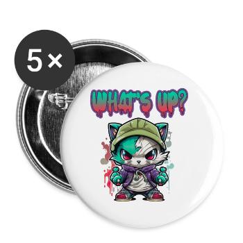 Streetstyle Katze Graffiti What Up Streetart - Buttons klein 25 mm (5er Pack) - Weiß - Vorne