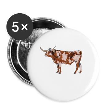 Zeichnung eines Texas Longhorn - Buttons klein 25 mm (5er Pack) - Weiß - Vorne
