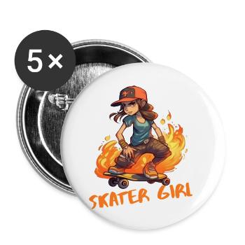 Skater Girl Skateboard Mädchen und Frauen Shirts - Buttons klein 25 mm (5er Pack) - Weiß - Vorne