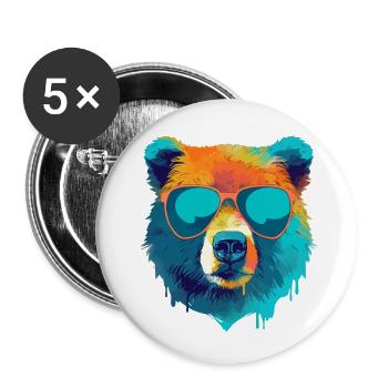 Bill the bespectacled bear - Buttons small 1''/25 mm (5-pack) - white - Front