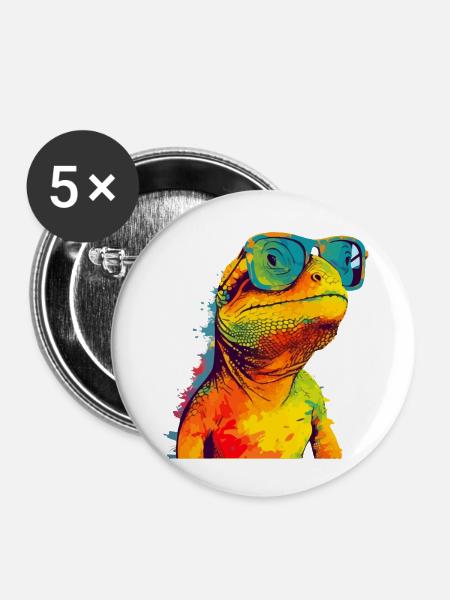 Stein die Eidechse - Buttons klein 25 mm (5er Pack) - Weiß