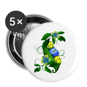 Perruche dans le pois - Lot de 5 petits badges (25 mm) - blanc - Devant