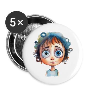 Dessin d’aquarelles de femme - Lot de 5 petits badges (25 mm) - blanc - Devant