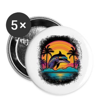 Caribbean Geek Childrens Birthday Birthday Dolphin - Buttons small 1''/25 mm (5-pack) - white - Front