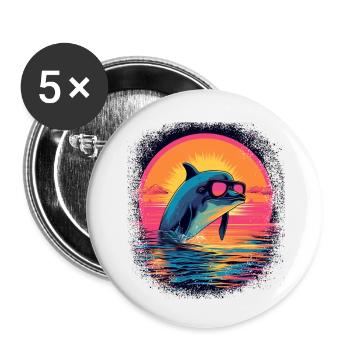 children boats sea fish boat present - Buttons small 1''/25 mm (5-pack) - white - Front
