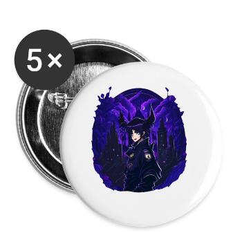 Goth Anime Girl nuit noire - Lot de 5 petits badges (25 mm) - blanc - Devant