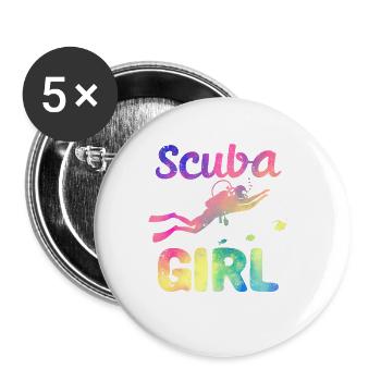 Scuba Girl Drôle Plongée en haute mer Fille Plongeuse - Lot de 5 petits badges (25 mm) - blanc - Devant