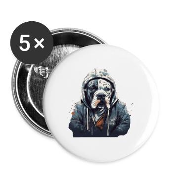 Bulldog américain avec tenue de sweat à capuche cool Bulldog - Lot de 5 petits badges (25 mm) - blanc - Devant