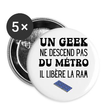 un geek ne descend pas du métro - Lot de 5 petits badges (25 mm) - blanc - Devant