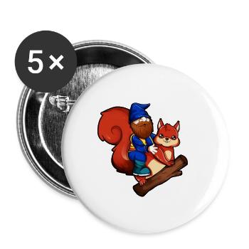 Garden gnome riding squirrel - Buttons small 1''/25 mm (5-pack) - white - Front