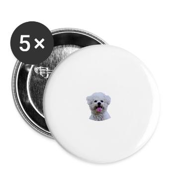 Méfiez-vous du maître inoffensif Bichon Frisé - Lot de 5 petits badges (25 mm) - blanc - Devant