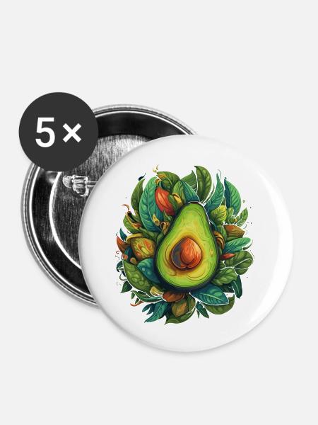Avocado - Buttons klein 25 mm (5er Pack) - Weiß