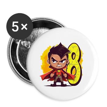 8 Years Old Superhero & Action Children's Birthday Party - Buttons small 1''/25 mm (5-pack) - white - Front