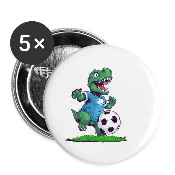 Cute and cool soccer T-Rex dinosaur - Buttons small 1''/25 mm (5-pack) - white - Front