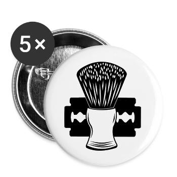 Rasoir et brosse à raser - Lot de 5 petits badges (25 mm) - blanc - Devant