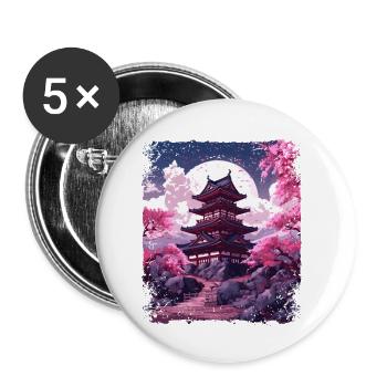 Sakura en fleurs de cerisier dans un temple Vaporwave - Lot de 5 petits badges (25 mm) - blanc - Devant