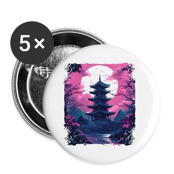Sakura Cherry Blossom Tree dans un temple Vaporwave - Lot de 5 petits badges (25 mm) - blanc - Devant