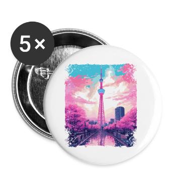 Ästhetischer Skytree Tokyo Vaporwave Japanisches Sehen - Buttons klein 25 mm (5er Pack) - Weiß - Vorne