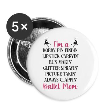 Ballet Dancer Dance Girl Ballerina - Buttons small 1''/25 mm (5-pack) - white - Front