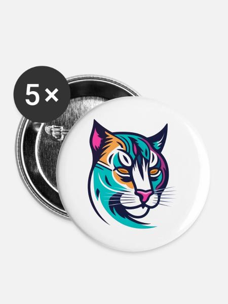 Bunt stilisierter Luchs - Buttons klein 25 mm (5er Pack) - Weiß