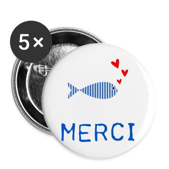 MERCI. THANKS. THANK YOU. ANNIVERSAIRE. NAISSANCE. - Lot de 5 petits badges (25 mm) - blanc - Devant