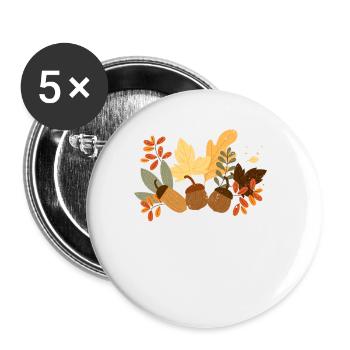 Herbstblätter Eicheln Herbst Eichhörnchen Ernte - Buttons klein 25 mm (5er Pack) - Weiß - Vorne