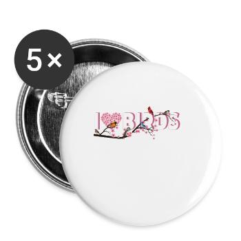 I Love Birds - Birds on a Branch Birdwatching - Buttons klein 25 mm (5er Pack) - Weiß - Vorne