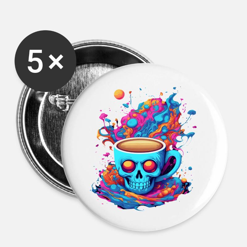 Mystical Skull Cup, Colorful Skull - Buttons small 1''/25 mm (5-pack) - white