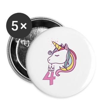 Anniversaire Fille Princesse Licorne 4 ans Cadeau - Lot de 5 petits badges (25 mm) - blanc - Devant