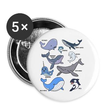 De nombreuses espèces différentes de baleines - Lot de 5 petits badges (25 mm) - blanc - Devant