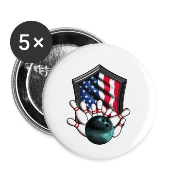 Amerika Flagge USA Bowling Kugel Pin Bowler - Buttons klein 25 mm (5er Pack) - Weiß - Vorne