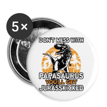 Papa Saurus Dinosaures Familles Dino Papasaurus - Lot de 5 petits badges (25 mm) - blanc - Devant