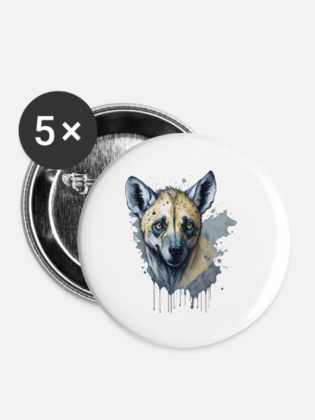 Aquarell Hyäne - Buttons klein 25 mm (5er Pack) - Weiß